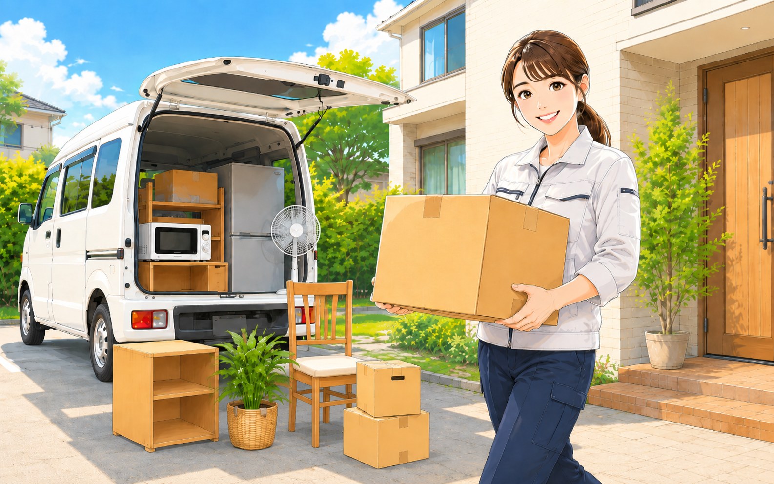 旭川で出張買取に伺い、家電や家具をまとめて引き取るスタッフ